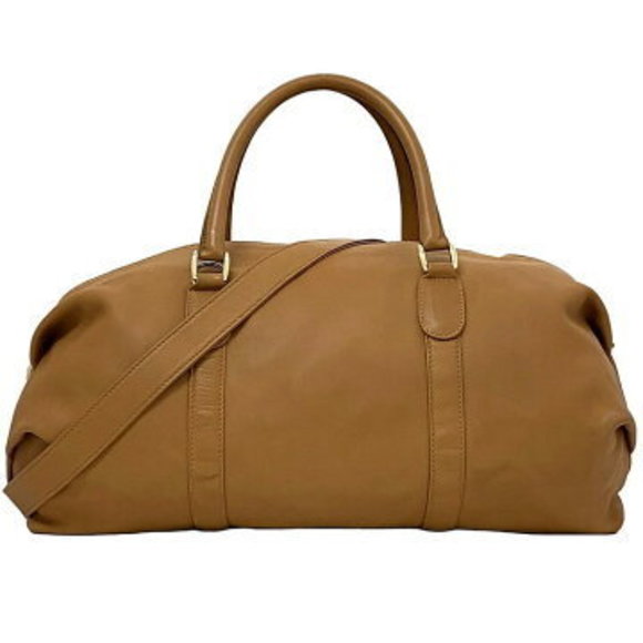 Gucci Boston Bag Camel Brown Leather Shoulder Bag Travel One Two - Picture 1 of 9